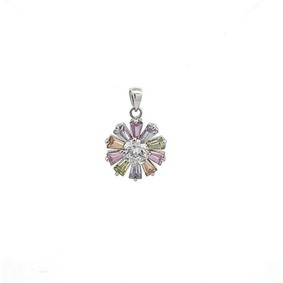 Designer Silver & Multi Colored Cubic Zirconia Pastel Color Flower Pendant! 28 - Picture 5 of 6